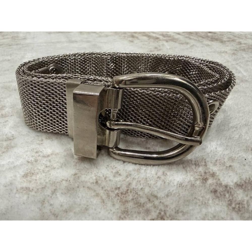 Vintage Y2K Silver Metal Mesh Belt Grommet Eyelet Punk Cyber Grunge Unisex 31"